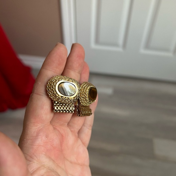 4/$100 Gold Mesh men vintage cufflinks  with Tiger's Eye 👨 - Picture 3 of 7